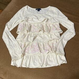 Gap girls super soft ruffle sequin tee cream size medium 7/8
